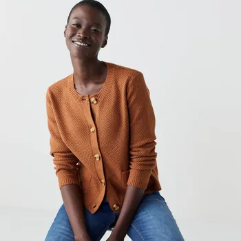 Dámský svetr Propínací svetr s perličkovým vzorem karamelová 52