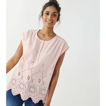 Madeirová halenka s krátkými rukávy růžová pudrová 36