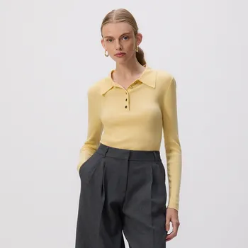 Dámský svetr Reserved - Polo svetr s příměsí vlny - světle žlutá - 150JA-10X - 150JA-10X-XL