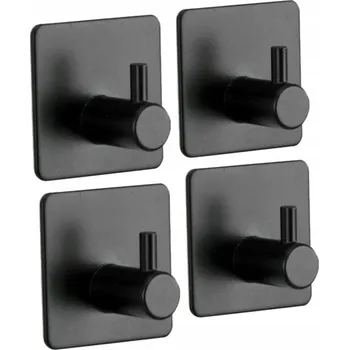 Věšák 4x SAMOLEPICÍ háček na ručník nebo látku, ocel, černý