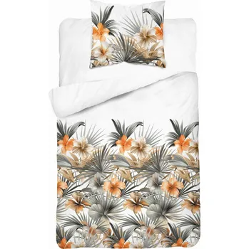 Povlečení Povlečení 140x200 Bílé s oranžovými květy a palmami