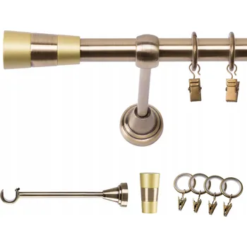 Garnýž GARNÝŽ KOVOVÁ JEDNOŘADÁ 220 CM 19 MM ZLATÁ ANTIK DORIS, KROUŽKY SE ŽABKAMI