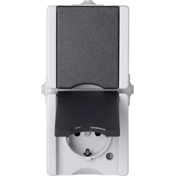 Elektrická zásuvka Kopp 947555007 2násobný spínání ve vlhkých místnostech kompletní sada zásuvka s ochranným kontaktem se sklopným víkem proAQA šedá 1 ks