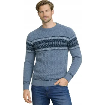 Pánský svetr Pánský svetr WS7128 modrý vlněný teplý pohodlný s kulatý výstřihem