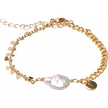 Náramek Náramek Keshi perla pozlacená nerezová ocel se srdíčky 24 cm obvod cca 19 až 24 cm