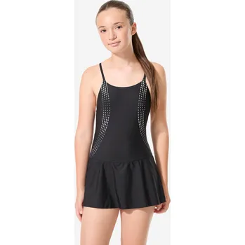 Dámské plavky DECATHLON Dívčí jednodílné plavky se sukýnkou Lila 14 LET ČERNÁ