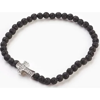 Náramek Lávový kámen náramek se zirkonovým křížkem obvod cca 16 až 23 cm