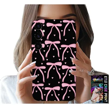 Pouzdro na mobilní telefon POUZDRO pro SAMSUNG GALAXY A05S - Černo-růžové stuhy mašle stuha