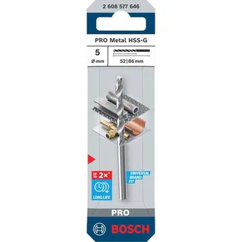 Vrták Bosch Vrták do kovu PRO Metal HSS-G, 5 × 52 × 86 mm Professional (2608577646)