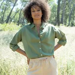 Košile ze směsi bavlny a lnu khaki 36