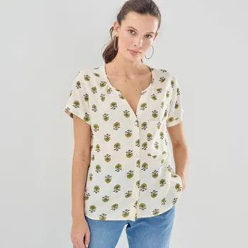 Dámská halenka Halenka na knoflíčky s potiskem květiny režná 54