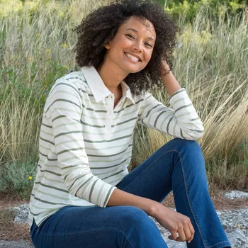 Dámská móda Proužkované tričko s límečkem režná/zelenkavá 54