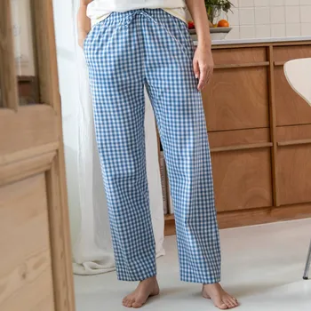 Dámské pyžamo Pyžamové široké kostkované kalhoty modrá 42