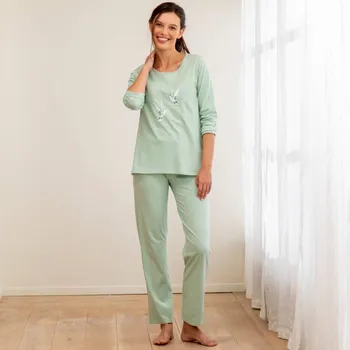 Dámské pyžamo Pyžamo s dlouhými kalhotami a potiskem ptáčků lipová 54