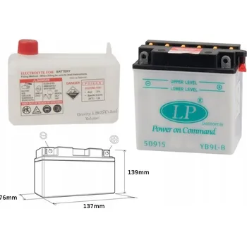 Motobaterie LANDPORT AKUMULÁTOR YB9L-B (MD LB9L-B) 12V 9AH 137X76X140 (12N9-3B) BEZÚDRŽBOVÝ