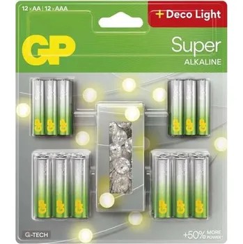 Článková baterie Baterie AA / AAA alkalická GP Super 24ks plus LED řetěz