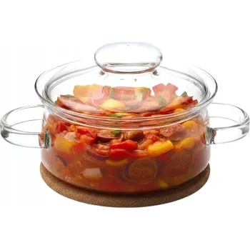 Hrnec SKLENĚNÝ HRNEC 2L S VÍKEM A PODSTAVCEM, ŽÁRUVZDORNÝ