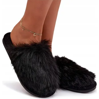 Dámské pantofle PANTOFLE ZATEPLENÉ KOŽÍŠKEM TEPLÉ POHODLNÉ ČERNÉ VEL. 39