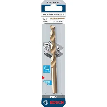 Vrták Bosch Vrták do kovu PRO Stainless Steel HSS-Co, 6,5 × 63 × 101 mm Professional (2608577605)