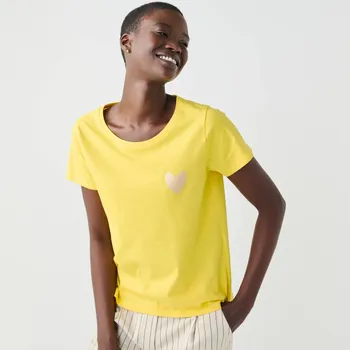 Jednobarevné tričko s potiskem zlatého srdíčka žlutá 50