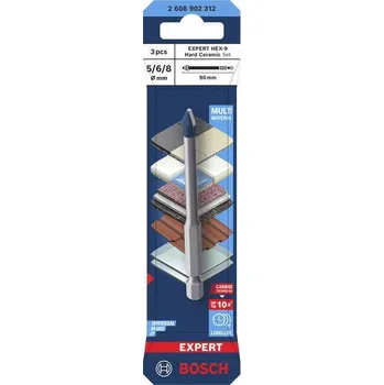 Vrták Bosch Sada vrtáků EXPERT HEX-9 Hard Ceramic, 5 × 90; 6 × 90; 8 × 90 mm, 3 ks Professional (2608902312)
