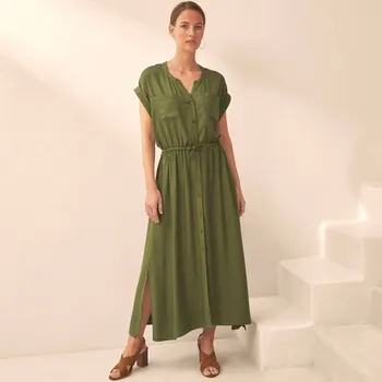 Dámské oblečení Košilové midi šaty, jednobarevné khaki 50