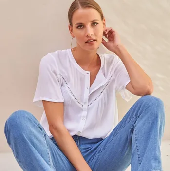 Dámská halenka Vzdušná halenka s krátkými rukávy bílá 50