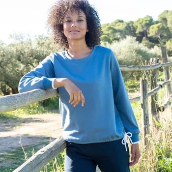 Dámská mikina Moltonová mikina se šňůrkou na stažení modrá džínová 50