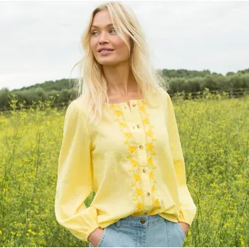 Dámská halenka Halenka na knoflíčky s výšivkou a kulatým výstřihem žlutá 54