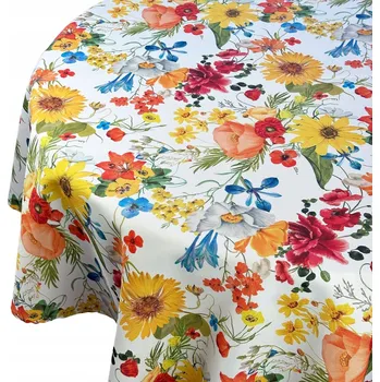 ubrus Obrus Odolný proti skvrnám Jarní Barevné Květiny Louka Kulatý prům. 155 cm