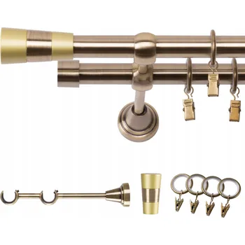 Garnýž GARNÝŽ KOVOVÝ DVOJITÝ 120 CM 19 MM ZLATÁ ANTIK DORIS, KROUŽKY SE ŽABKAMI