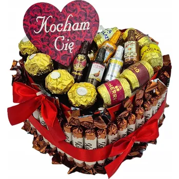 Obraz Dárkový koš dort srdce ze sladkostí Konafetto Raffaello Ferrero Rocher