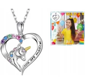 Náhrdelník Náhrdelník pro dívky Kouzelný Jednorožec Srdce Zirkony Zlatý Roh