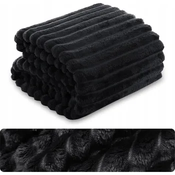 Přehoz na lůžko DEKA přehoz na postel s reliéfními pruhy k přehození na pohovku 200x220 ČERNÁ NUVIO