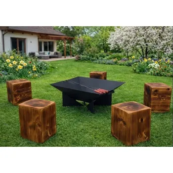 Skleník Ocelové ohniště - Ohniště + 3x sedák + 3x vidlice