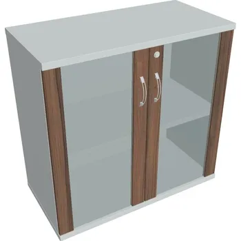 Policová skříň Skříň dveře sklo SZ 2 80 02 Zámek jednoduchý - OŘECH , ŠEDÁ