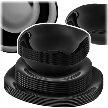 Talíř JÍDELNÍ SERVIS PRO 6 OSOB SADA TALÍŘŮ 18 ks SOUPRAVA SKLO NÁDOBÍ ČERNÁ