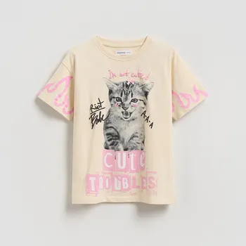 Dívčí oblečení Reserved - Tričko s potiskem - tělová - 025HU-02X - 025HU-02X-140