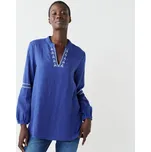 Bavlněná tunika s texturou a výšivkou modrá tmavá/režná 40