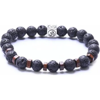 Náramek Lávový kámen se symbolem Óm náramek korálkový obvod 16 až 22 cm