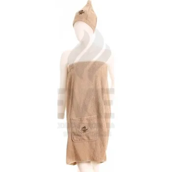 EVEI Dámský lněný bavlněný set do sauny, barva hnedá