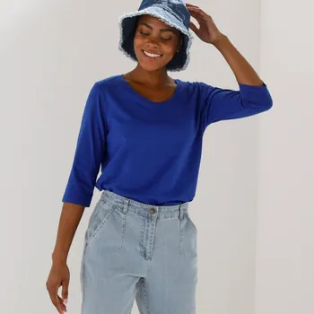 Dámské tričko Jednobarevné tričko s 3/4 rukávy a kulatým výstřihem tmavě modrá 46/48