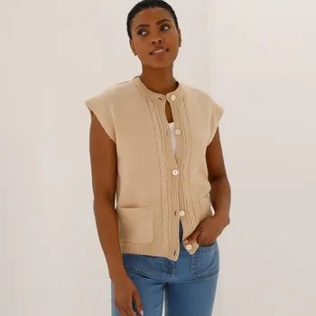 Dámská móda Propínací vesta z úpletu se vzorem béžová 42/44