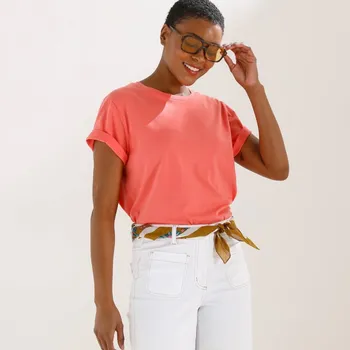 Rovné tričko s krátkými rukávy a kulatým výstřihem korálová 54