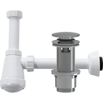 Sifon CERANO - Sifon umyvadlový - DN32-50/250 mm - bílá lesklá s výpustí click-clack s přepadem - plast - 67/82mm - chrom