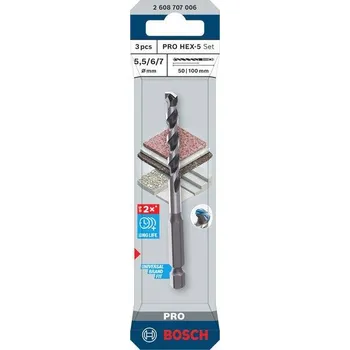 Vrták Bosch Sada vrtáků PRO HEX-5, 5,5 × 100, 6 × 100, 7 × 100 mm, 3 ks Professional (2608707006)