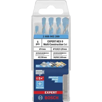 Vrták Bosch Sada vrtáků EXPERT HEX-9 Multi Construction, 4 × 45 × 90; 5 × 50 × 100; 6 × 60 × 100; 6 × 60 × 100; 8 × 50 × 100 mm, 5 ks Professional (2608902289)