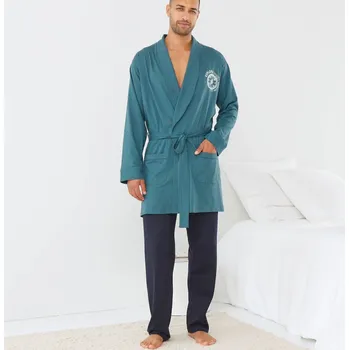 Krátký jednobarevný župan s motivem modrošedá 97/106