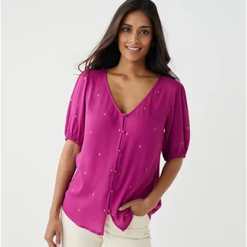 Dámská halenka Halenka na knoflíčky se zlatavým potiskem purpurová/zlatá 36