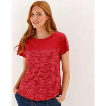 Tričko s kulatým výstřihem a potiskem melíru malinová 54